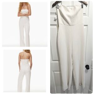 NWT Aritzia Wilfred Ellerie Strapless Crepe Wide Leg Jumpsuit Light Birch 10 NEW